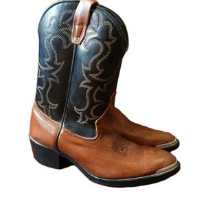 Laredo Cowboy Boots Western Leather Kids Size 2.5M black brown Ranch Horse #1135
